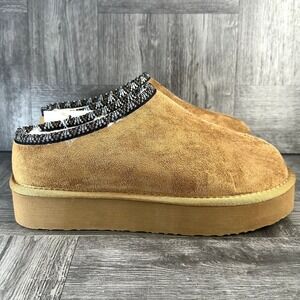 PAWS Haxel Platform Clog Slippers Women's Size 9 Hickory Faux Fur Lined